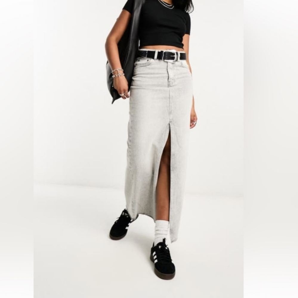 ASOS Denim Gray Maxi Pencil Skirt with Slit